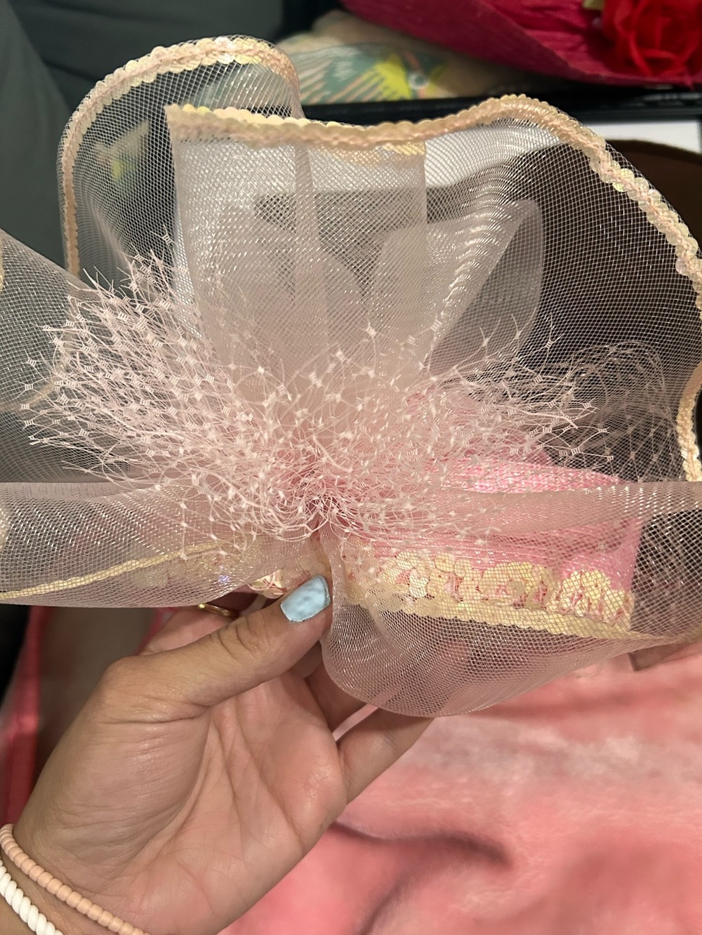 Pink Tulle Floral Fascinator Hair Clip - Women Accessories